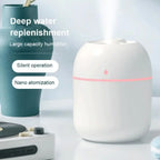 Side view of the compact 220ML USB Humidifier, demonstrating its portable size and the convenient USB power input.