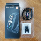 Nova Mart M7 Smart Band smartwatch displaying heart rate monitor, fitness tracking, and customizable dials on a sleek screen.