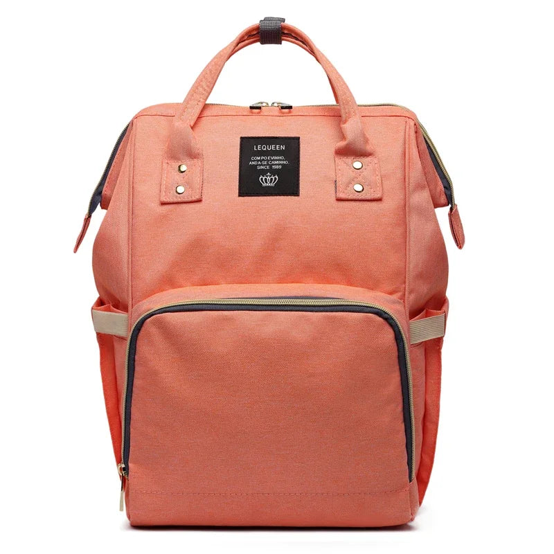 Large capacity Lequeen mummy diaper bag backpack by Nova Mart with multiple compartments, suitable for travel and baby essentials.
