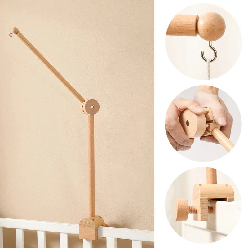 Wooden baby crib rattle toy with crochet bed bell bracket for infants 0-12 months, Nova Mart baby toy for gentle play.