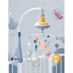 Baby crib mobile with lights, music, and projection from Nova Mart, featuring colorful toys and a remote control for easy operation.
