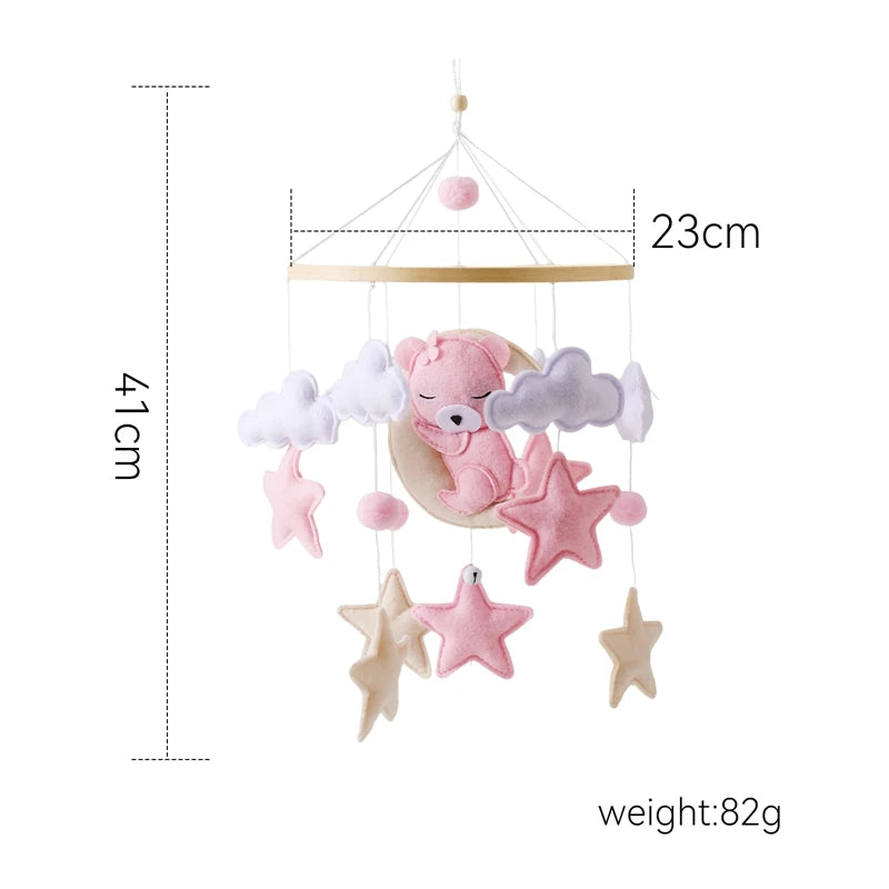 Wooden baby mobile and crib bell rattle toy by Nova Mart, featuring a music box design for newborns and infants up to 12 months.