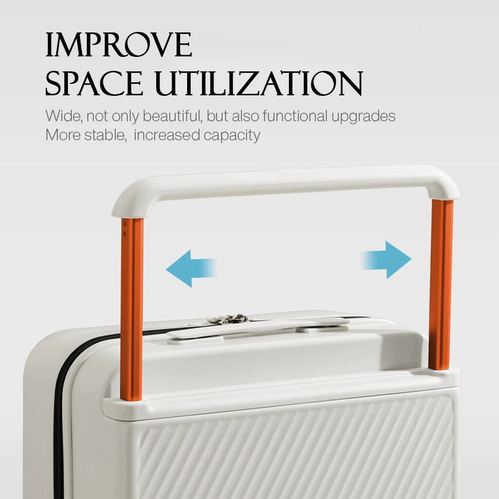 Nova Mart Mixi Wide Handle Hardside Suitcase with patent design, featuring a sturdy exterior and spacious interior for travel.