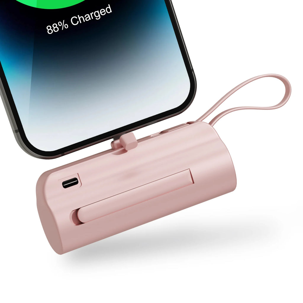 Mini Capsule Power Bank 4500mAh by Nova Mart with dual USB-C ports, compatible with iPhone and Android smartphones.