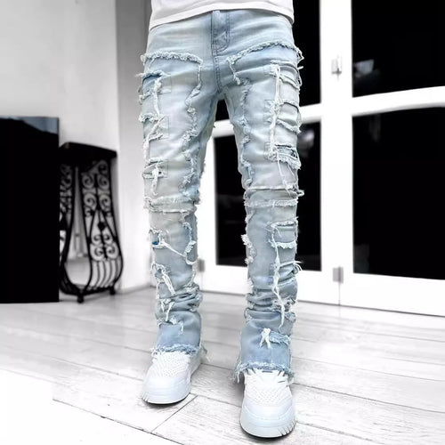 Men's Straight-Leg Jacquard Denim Jeans – Classic Cut