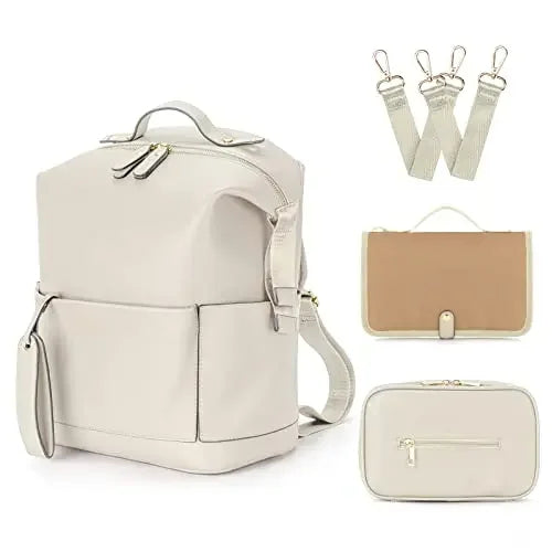 Nova Mart PU leather diaper backpack with changing pad and insulated pockets for moms, stylish and functional baby bag.