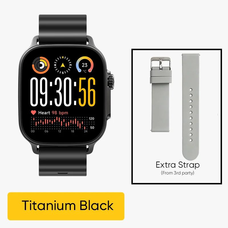 Realme Watch 5 smart watch with 1.97-inch AMOLED display, GPS, and IP68 water resistance, shown with fitness tracker features.