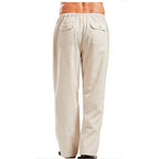 Men's cotton linen summer pants with elastic waist from Nova Mart, lightweight and breathable for warm weather.