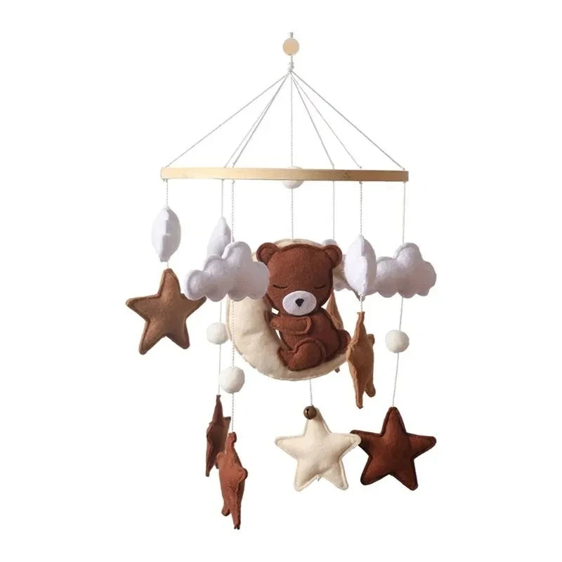 Wooden baby crib rattle toy with crochet bed bell bracket, suitable for 0-12 months, by Nova Mart, featuring colorful, safe baby toy.