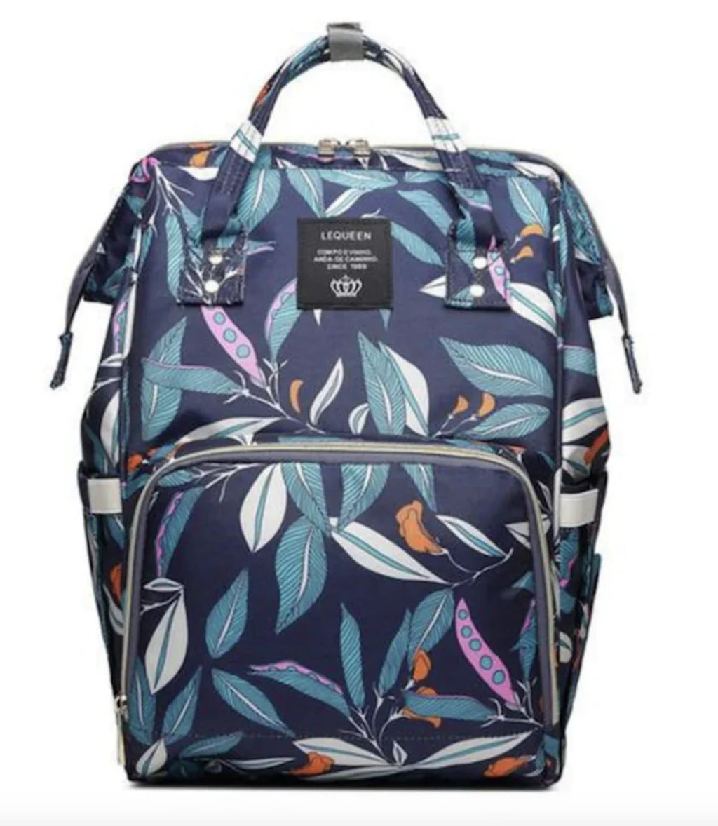 Large capacity Lequeen mummy diaper bag backpack by Nova Mart, featuring multiple compartments for travel and baby essentials.
