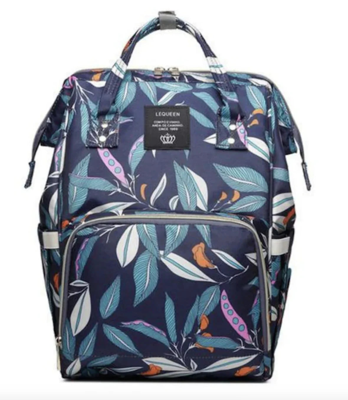 Large capacity Lequeen mummy diaper bag backpack by Nova Mart, featuring multiple compartments for travel and baby essentials.