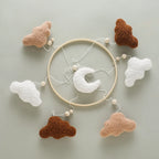 Wooden crochet star baby crib mobile with bell and rattle toy by Nova Mart, featuring adorable stars for soothing nursery decor.