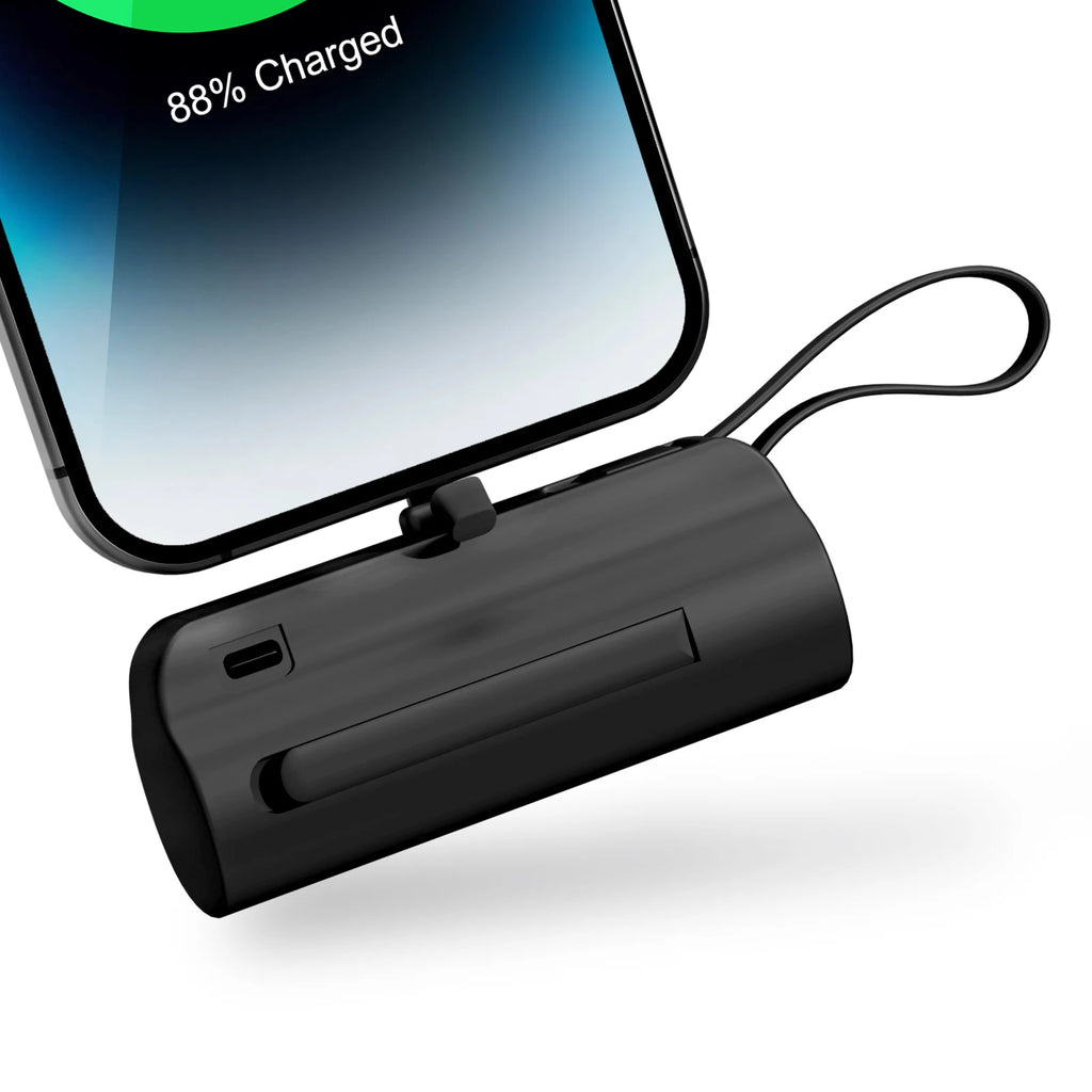 Mini Capsule Power Bank 4500mAh by Nova Mart with dual USB-C ports for iPhone and Android devices.