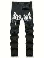 Men's street paint printed jeans by Nova Mart featuring bold hip-hop casual denim design and vibrant street art-inspired patterns.
