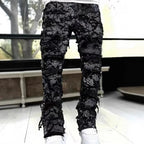 Men's straight-leg Jacquard denim jeans by Nova Mart featuring intricate woven pattern, ideal for hip-hop streetwear style.