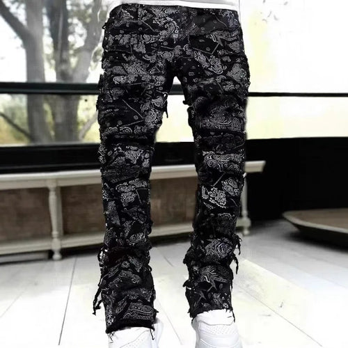 Men's Straight-Leg Jacquard Denim Jeans – Classic Cut