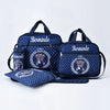Large nylon diaper bag from Nova Mart with bear print, featuring multiple compartments and a crossbody strap for moms.