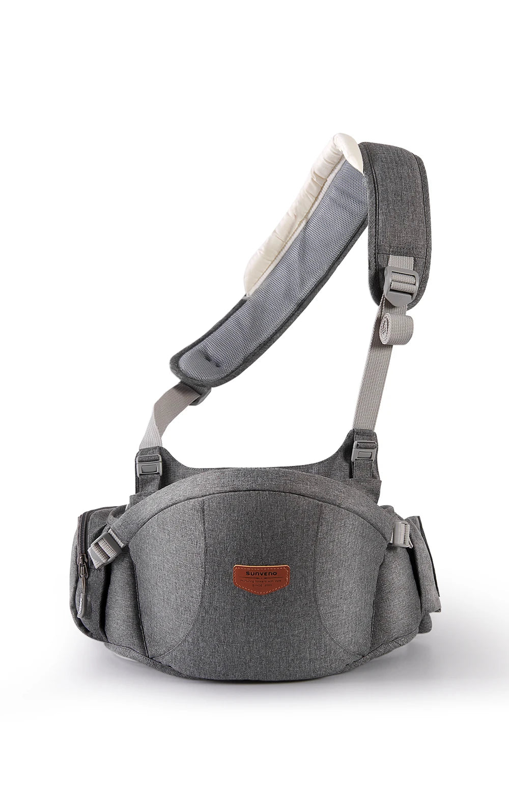 Nova Mart Sunveno adjustable one shoulder baby carrier with padded strap and ergonomic design for comfortable baby carrying.