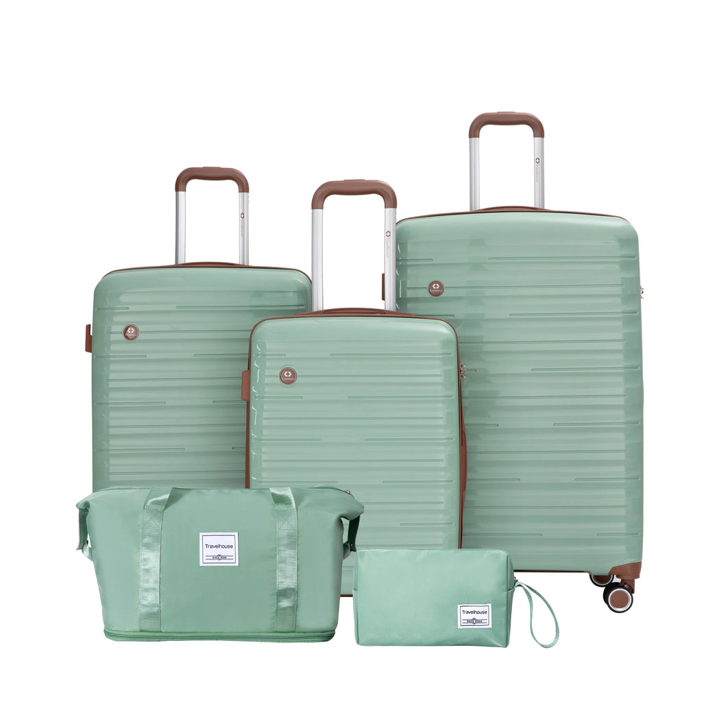 Travelhouse 5-piece hardcase luggage set with duffel bag from Nova Mart, featuring durable suitcases in various sizes for travel.
