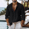 Men's cotton linen shirt by Nova Mart, breathable summer beach style, shown in a relaxed fit with short sleeves.