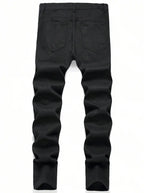 Men's street paint printed denim jeans by Nova Mart, casual hip-hop style with colorful graffiti design on classic blue denim.