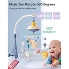 Nova Mart baby crib mobile with lights, music, and projection, featuring colorful toys and a remote control for soothing your baby.