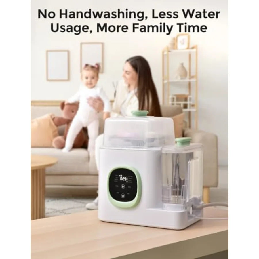 Nova Mart baby bottle washer, sterilizer, and dryer machine with digital controls and transparent lid for bottle and baby essentials cleaning