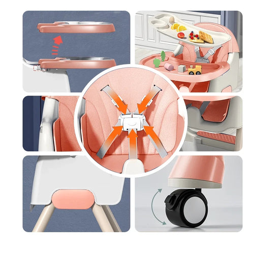 4-in-1 Foldable Baby High Chair – 7 Height Adjustments