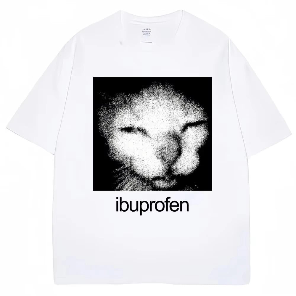 Vintage Y2K streetwear men's oversized T-shirt featuring a humorous cat meme print by Nova Mart.