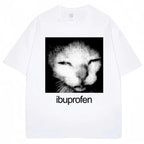 Vintage Y2K streetwear men's oversized T-shirt featuring a humorous cat meme print by Nova Mart.