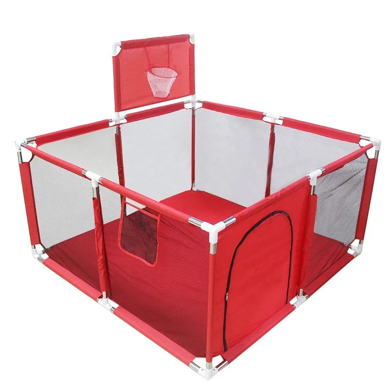 Baby playpen with steel pipes and ball box by Nova Mart, showing a safe, colorful play area for infants and toddlers.