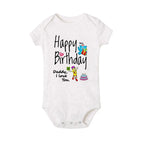 Baby bodysuit by Nova Mart featuring a "Happy Birthday Daddy" print, short sleeve summer romper for little ones.