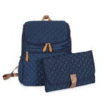 Nova Mart denim diaper bag backpack with thermal bottle pocket, spacious and stylish for parents on the go.