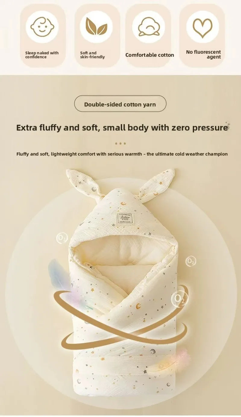Soft cotton newborn swaddle blanket with bunny ears from Nova Mart, perfect for hospital and baby wrapping.