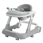 Foldable baby activity walker with feeding tray and music tray by Nova Mart, showing the walker with colorful toys and safety features.