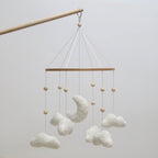 Nova Mart Boucle Clouds & Moon Baby Mobile in neutral nursery colors, featuring soft felt clouds and moon for baby toys.