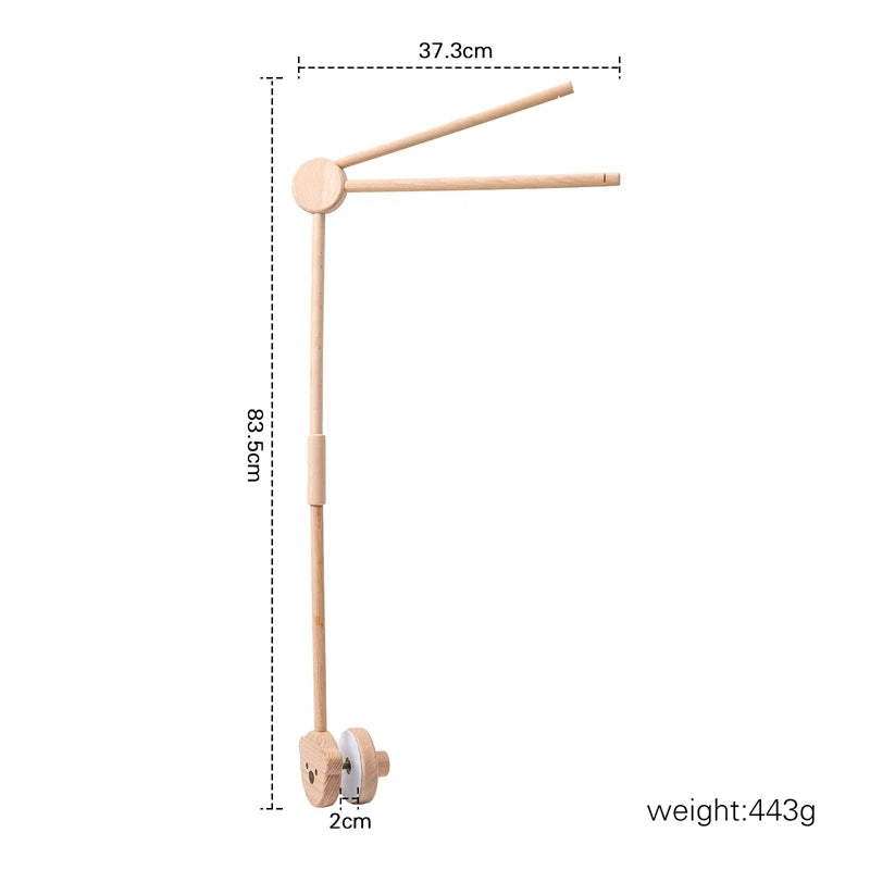 Baby wooden crib mobile with cloud-shaped hanging rattle toy and bracket, designed for gentle bedtime entertainment.
