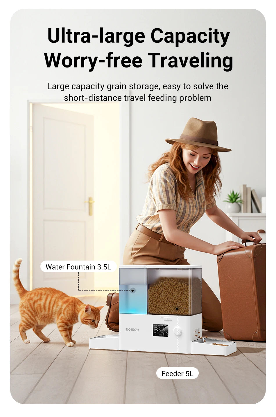ROJECO 2In1 Automatic Pet Feeder Gravity Water Fountain 8.5L Button Version Auto Cat Kibble Dispenser with Water Refill Drinker - Image 15