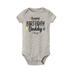 Baby bodysuit with "Happy Birthday Daddy" print, short sleeve summer romper for babies by Nova Mart, soft and comfortable baby clothing.