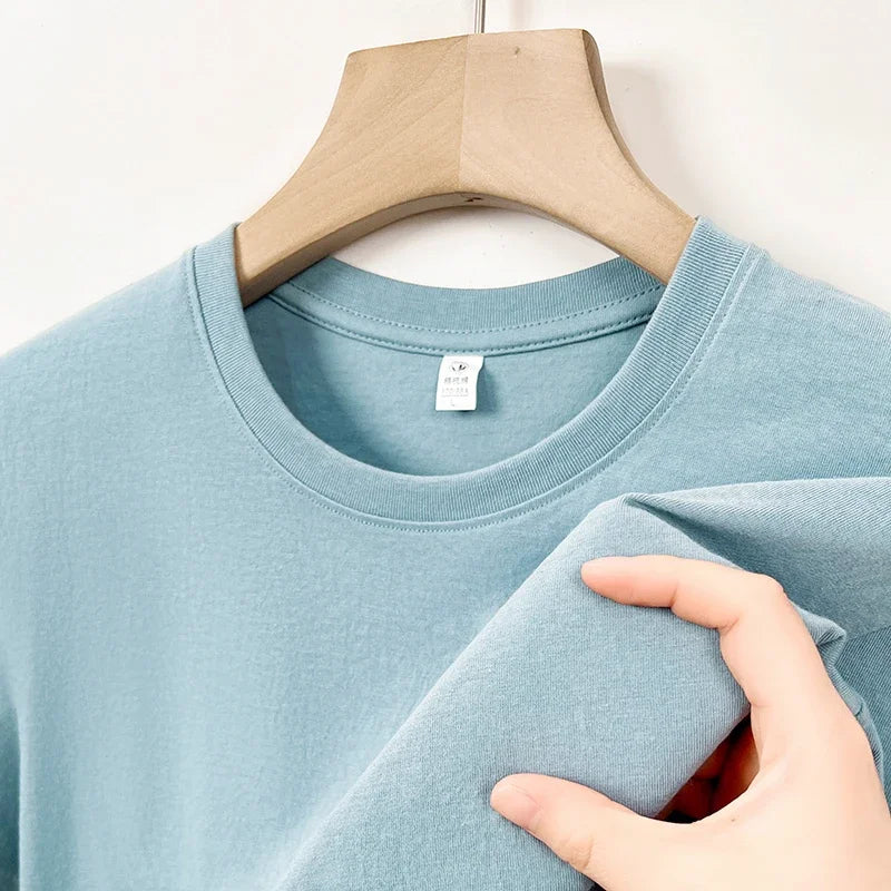 Men's casual cotton round neck T-shirt by Nova Mart in Korean style, shown in a natural fit and classic design.