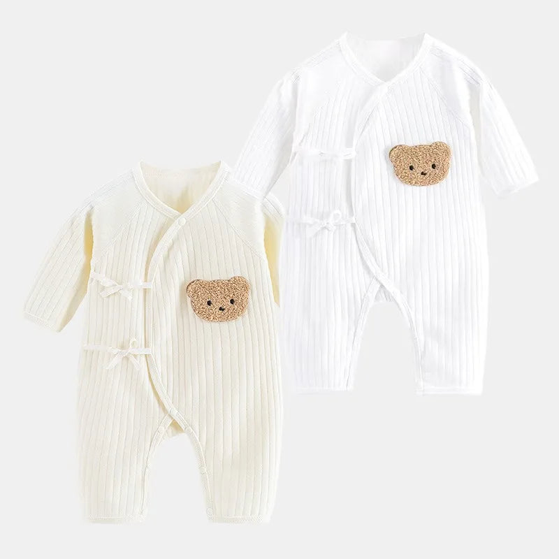 Nova Mart 100% cotton newborn baby romper with cartoon bear and matching hat, soft and comfortable baby clothing for infants.