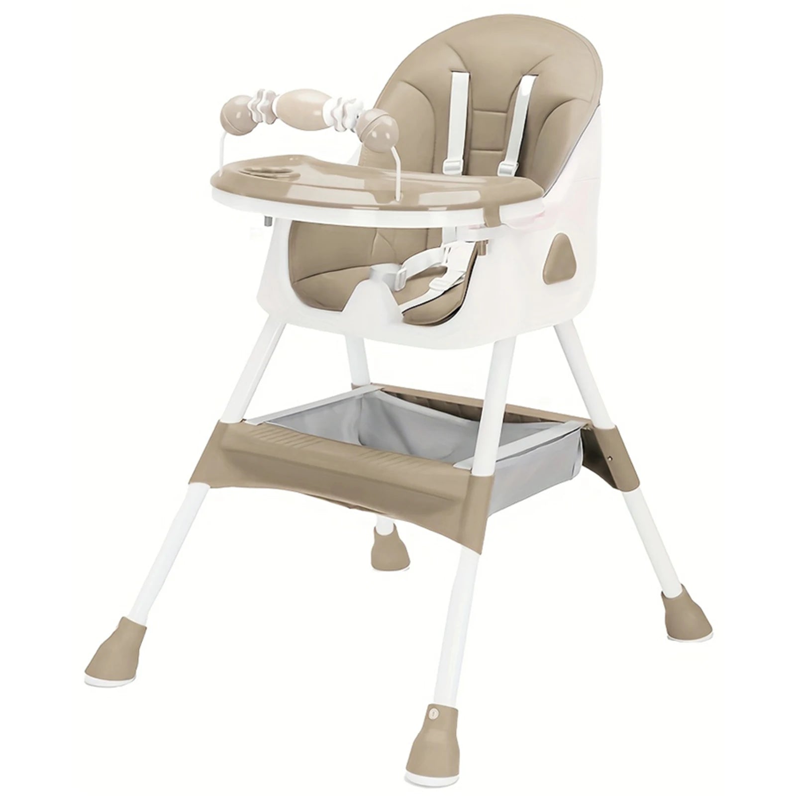 Foldable Nova Mart baby high chair with antislip pad and toy rack, designed for safe and convenient infant dining.