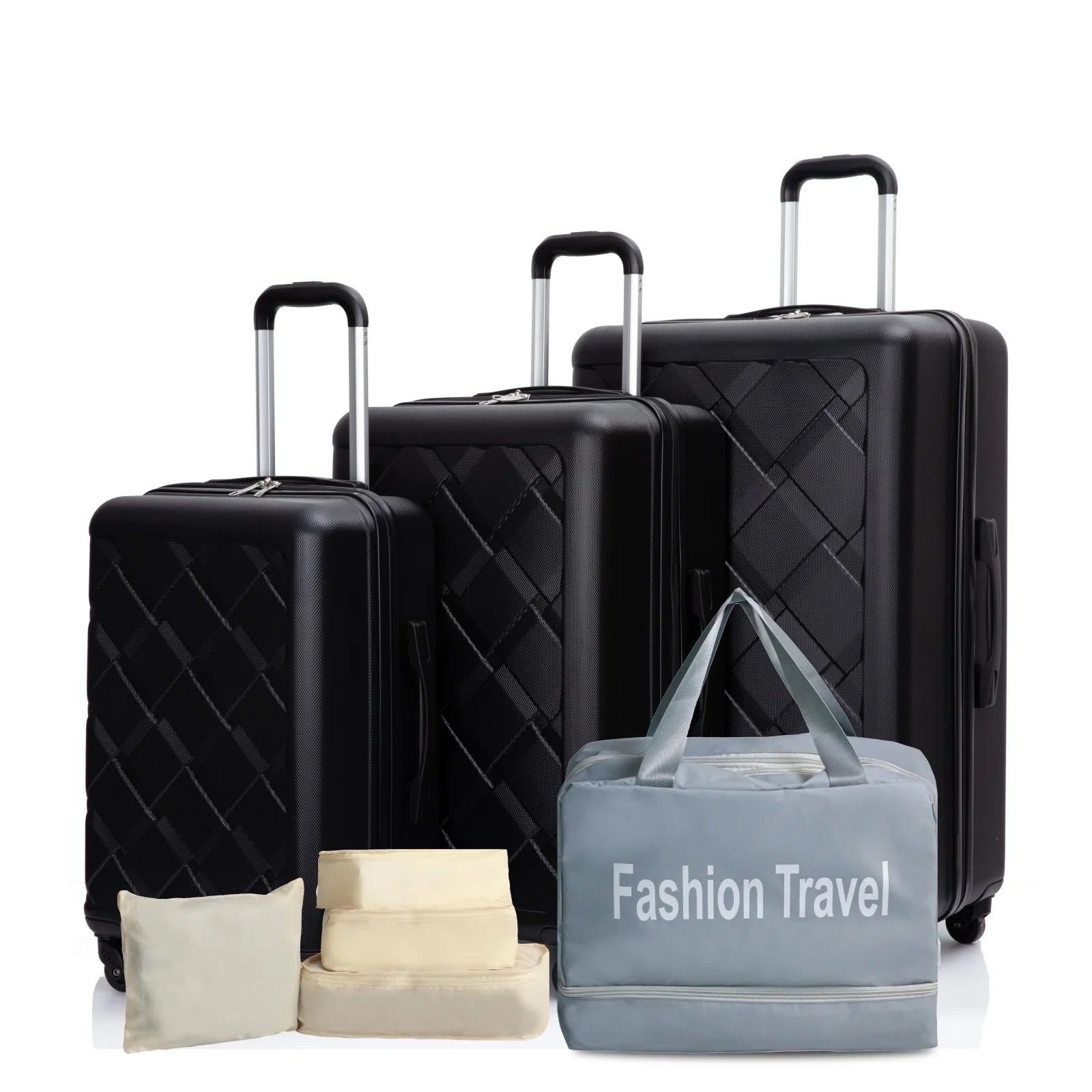 Travelhouse 3-piece ABS hardcase luggage set with duffel bag from Nova Mart, featuring durable hard shells and multiple compartments.