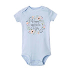 Baby boy's short sleeve birthday romper by Nova Mart featuring "Happy Birthday Daddy" print, perfect for summer celebrations.
