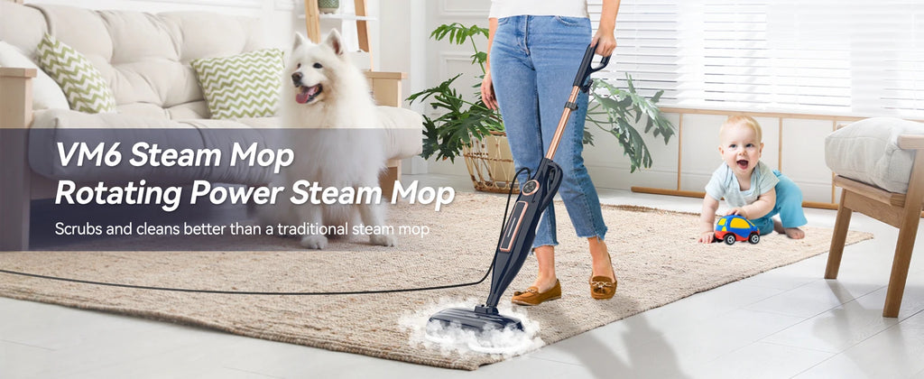 Nova Mart 10-in-1 steam mop cleaner with 1300W power and rotating pad for versatile floor cleaning.