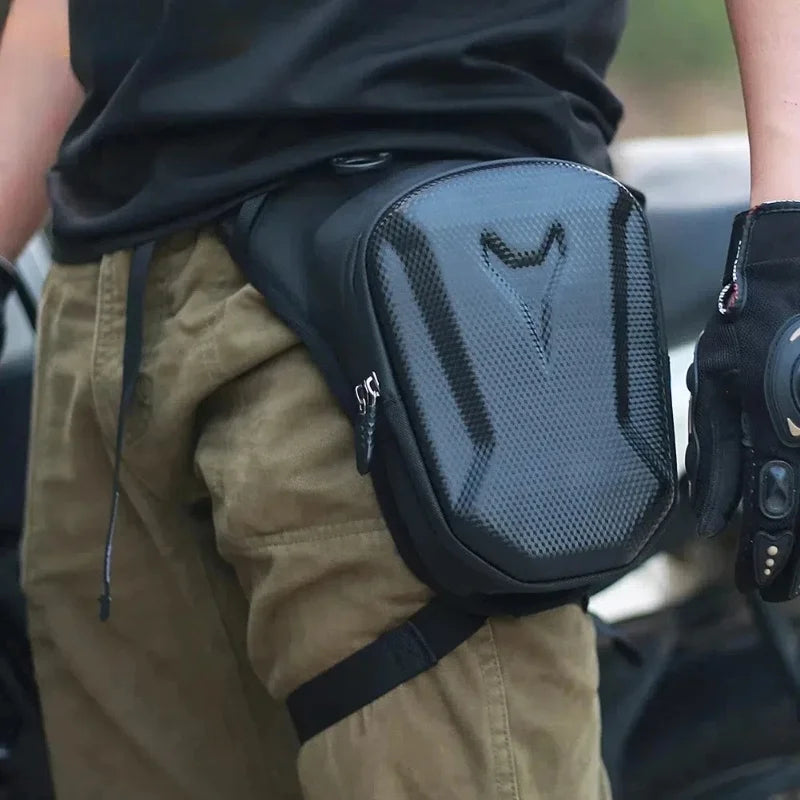 Waterproof motorcycle waist leg bag by Nova Mart, designed for riders to securely store essentials during rides.