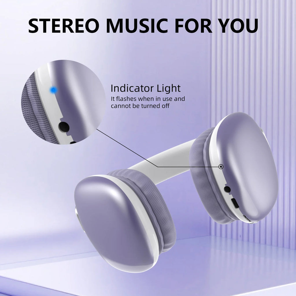 Purple Nova Mart wireless Bluetooth over-ear headphones with HiFi sound, built-in mic, and memory card slot.