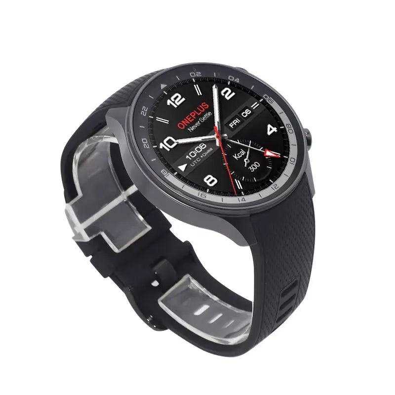 OnePlus Watch 2R smart watch with 1.43-inch AMOLED display, NFC, and long-lasting battery, shown on a wrist.