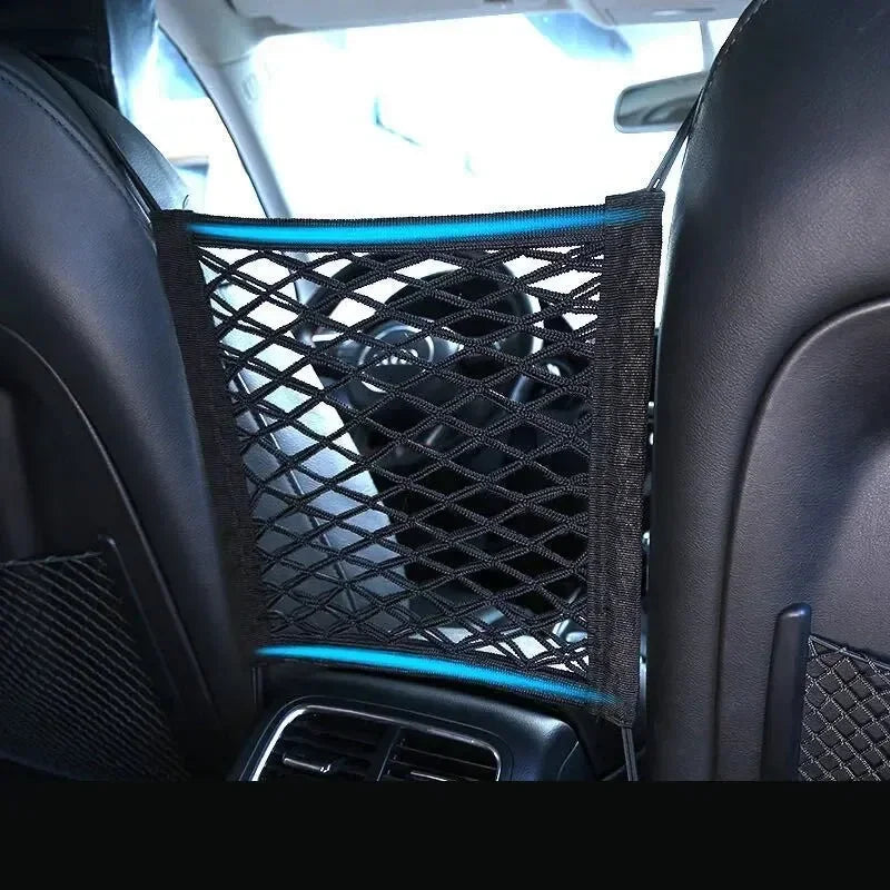 High-elastic double-layer motorcycle cargo net with hooks from Nova Mart, designed for secure storage on motorcycle racks.