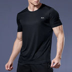 Men's high elastic ice silk T-shirt by Nova Mart, quick-dry fabric, lightweight and breathable for active wear.